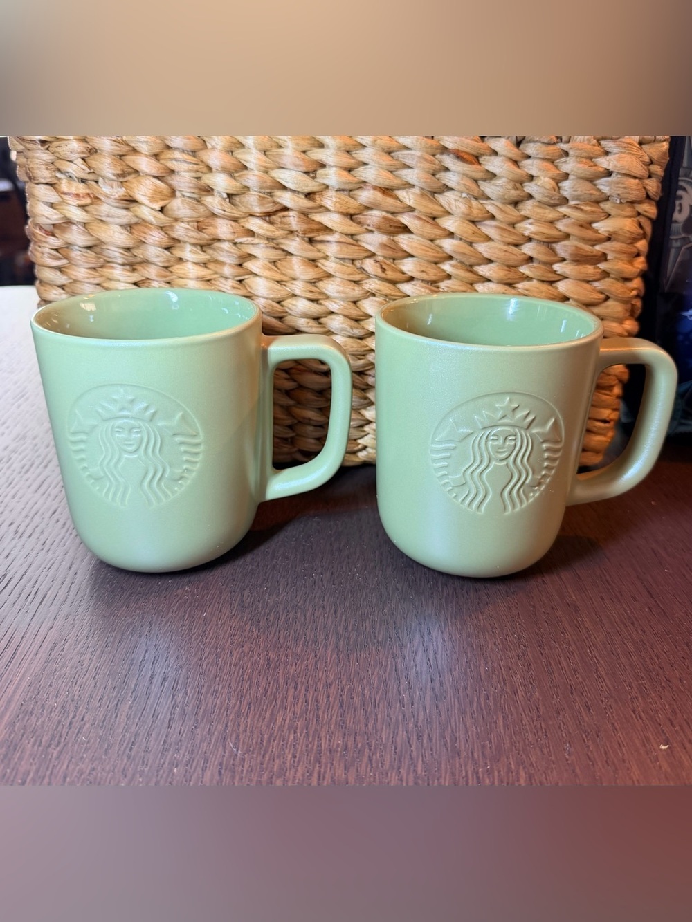 Set of 2 Starbucks Pearl Sage Green Ceramic Siren Logo Mugs